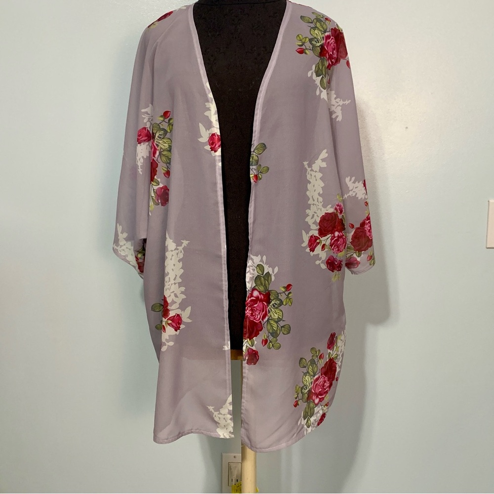 Sheer Floral Kimono Top (XL)